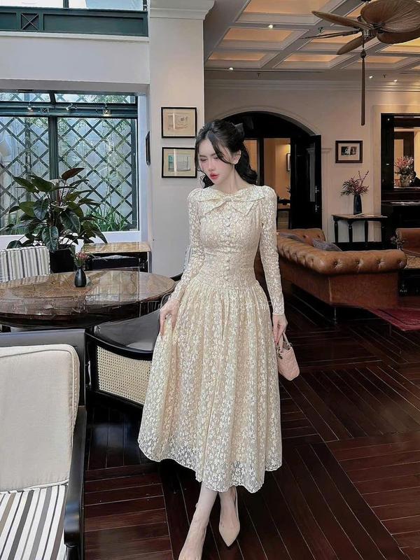 [LYNA] - Váy Thiết Kế Dự Tiệc dài tay E50 chất liệu ren mềm mại