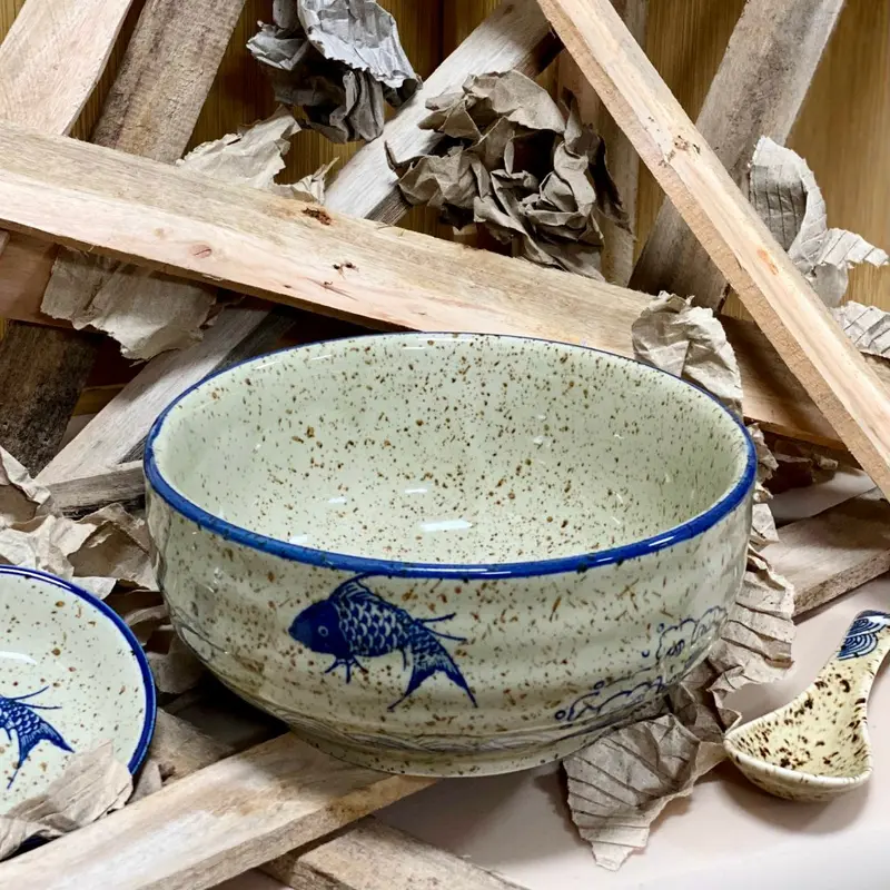 Tách Lẻ Bộ Bát Đĩa Chén Dĩa Gốm Miu  Decor Họa Tiết Cá Nhật Men Tiêu  Phong Cách Nhật Bản 5