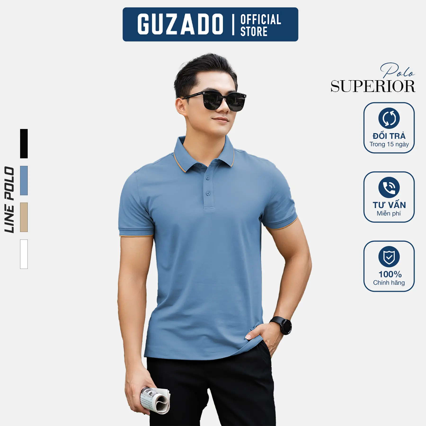 Áo Polo Nam Có Cổ GUZADO Menswear 4 Màu Trẻ Trung Năng Động Vải Cá Sấu Thấm Hút MPS207R