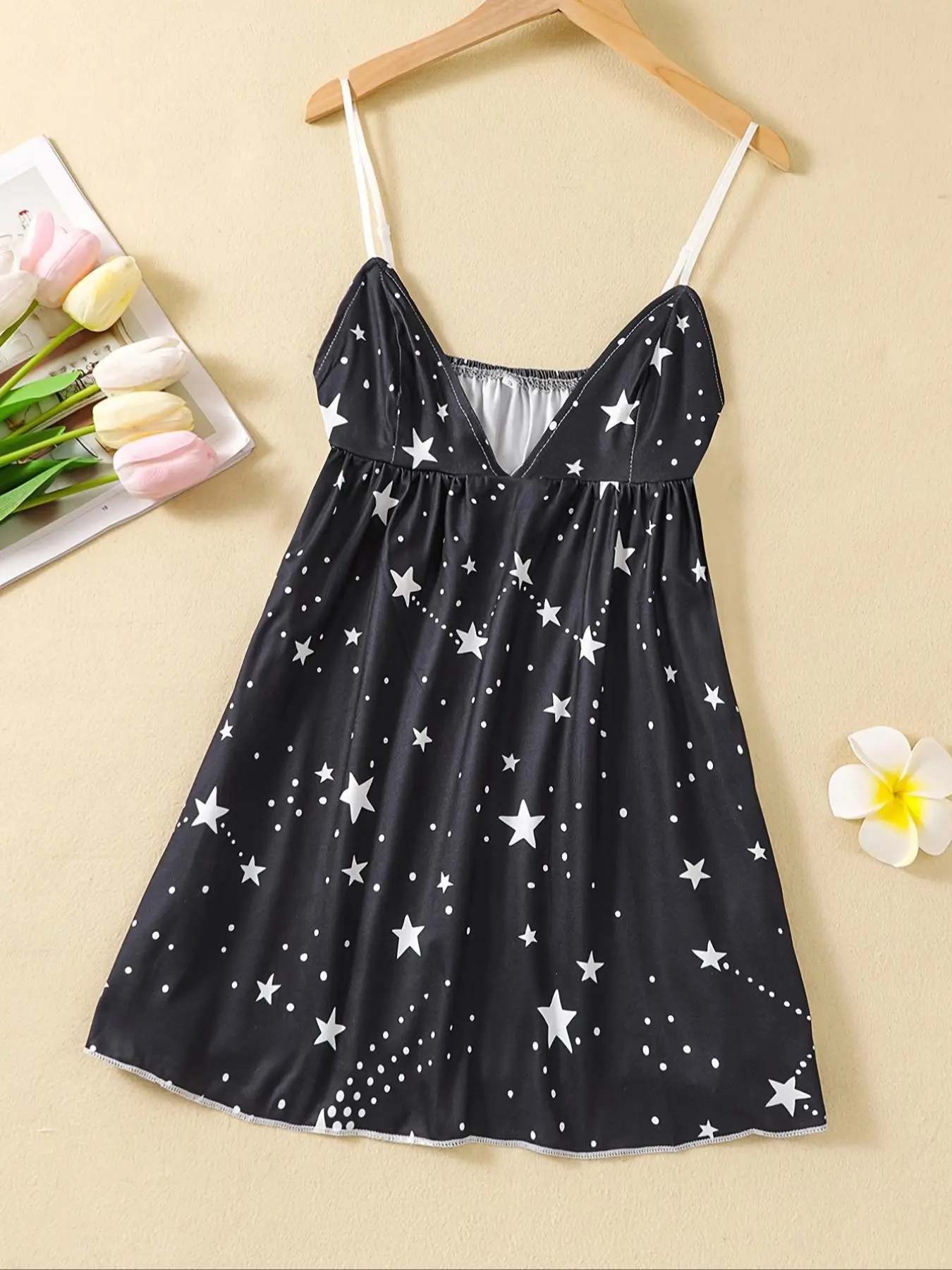 Women's Star Print Cami Nightdress, Casual Soft Comfortable Spaghetti Strap Nightgown for All Seasons, Ladies Sleepwear for Indoor Wear