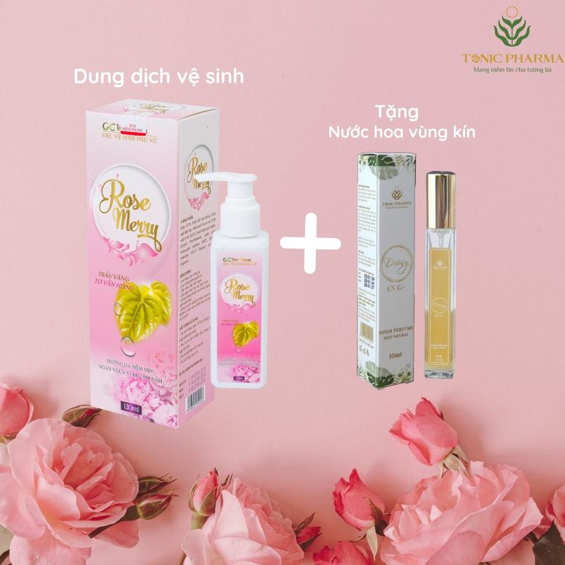 Combo Dung dịch vệ sinh phụ nữ Rose Merry 120ml + Nước hoa vùng kín Daisy CV G+ (có che tên) Trà dung dich