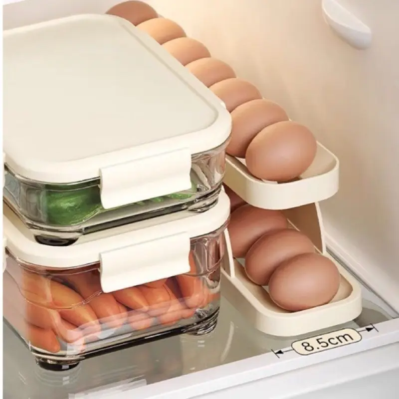 Khay đựng trứng 2 tầng rẻ đẹp, khay lấy trứng tự động thông minh 2 tầng giúp tiết kiệm không gian 5