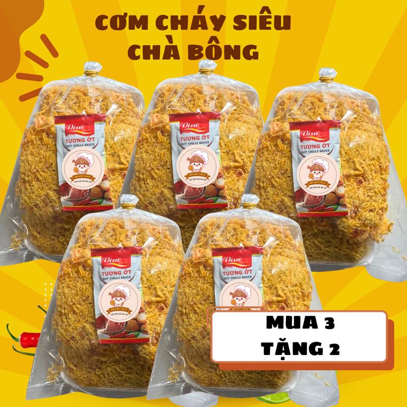 [Mua 3 tặng 2] Tổng 5 bịch cơm cháy siêu chà bông mỗi bịch 220gr kèm 5 sốt tương ớt