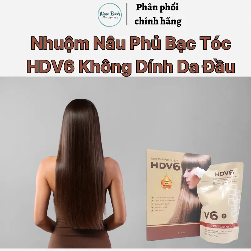 Nhuộm Nâu Phủ Bạc Tóc HDV6 Không Dính Da Đầu Lên Màu Sáng Lv5-6 , 500ml x 2 2