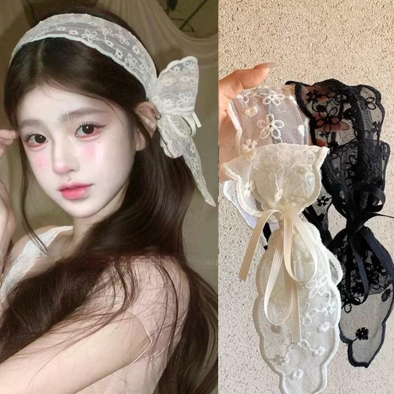 Cài Tóc Băng Đô Ren Có Nơ Hàn Quốc Tiểu Thư Thanh Lịch