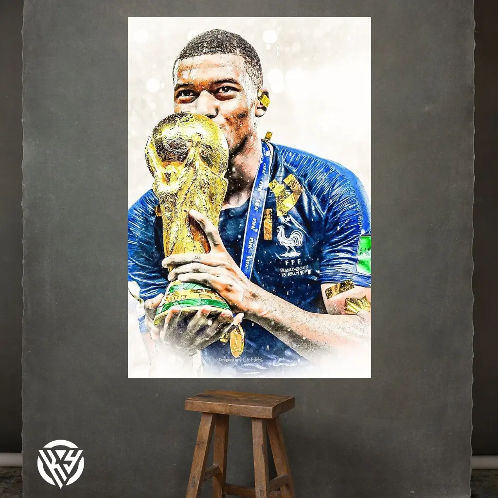 Hiasan dinding poster mdf pemain sepak bola Kylian Mbappé