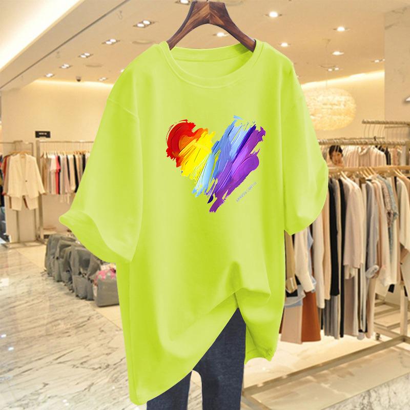 Product Introduction of Áo Thun Cotton ngắn Tay Cỡ Lớn Màu Xanh Lá Huỳnh Quang, Dành Cho Nữ, Dáng Rộng Vừa Vặn, Dài Trung Bình Che Hông, Áo Ngoại Cỡ, Thích Hợp Cho Mùa Hè Mới 2025 2