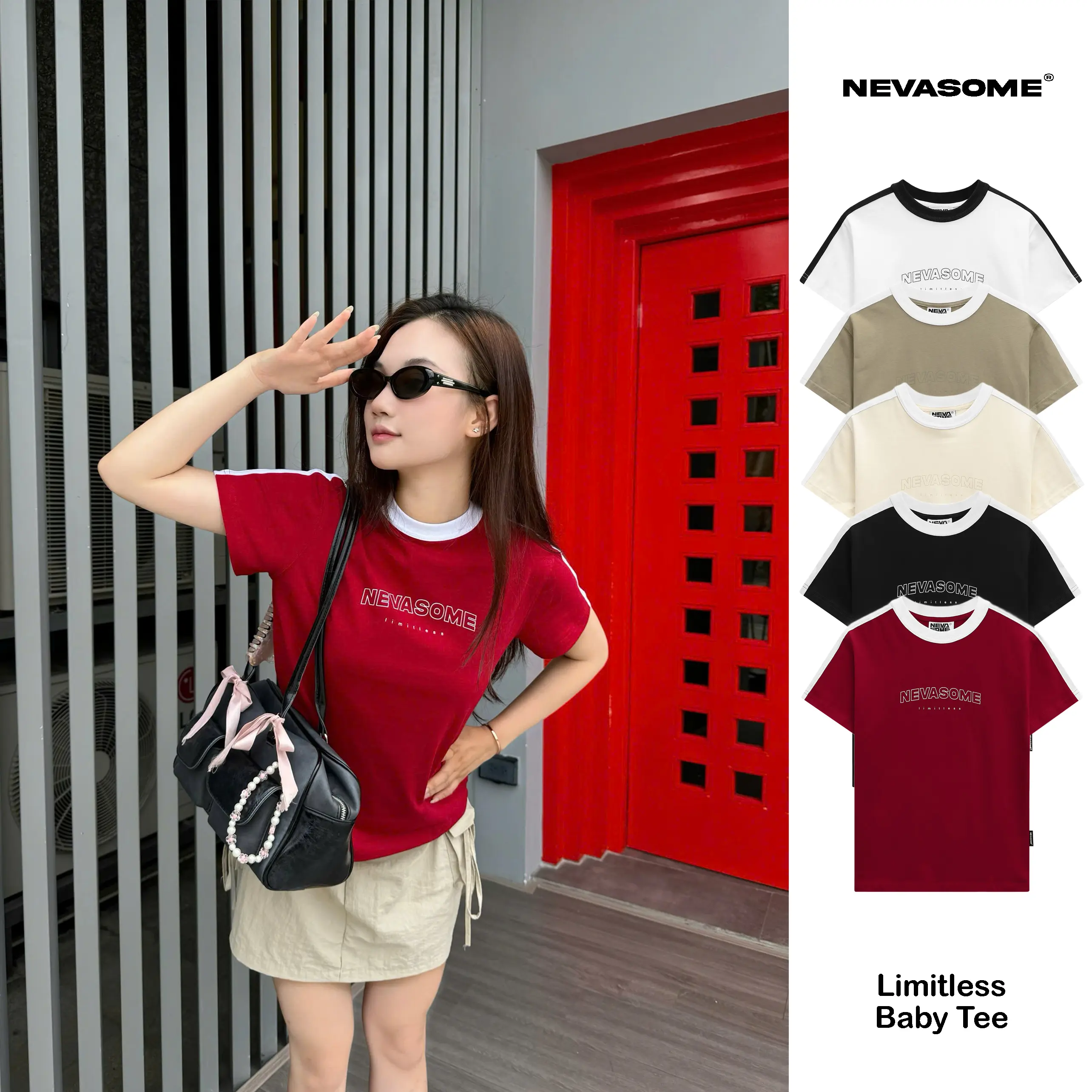 Áo Thun Baby Tee Local Brand NEVASOME Sporty 5 Màu Thể Thao Cotton 230 gsm Nữ Top Cổ Tròn Women