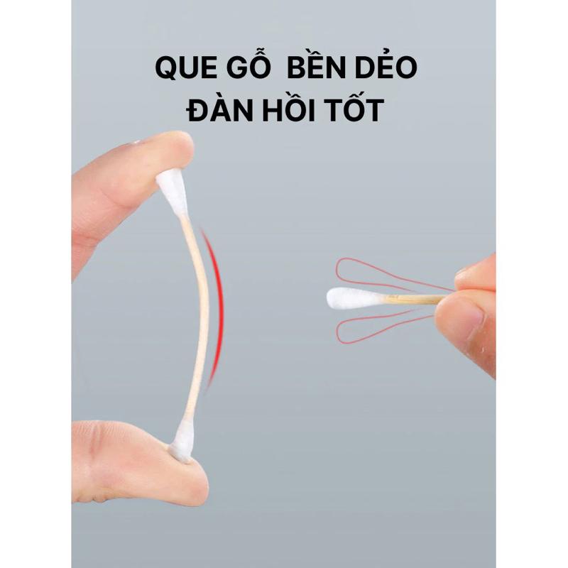 ￼[ COMBO 5] Hộp 500 tăm bông thân gỗ 2 đầu tròn cao cấp dùng cho người lớn - không sơ bông, an toàn khi sử dụng 4