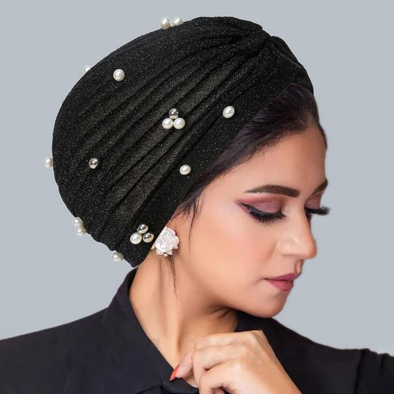 Mũ Trùm Đầu Nữ, Lụa Sáng Màu Trơn Đính Cườm, Đơn Giản Và Dễ Phối Đồ Phong Cách Hồi Giáo, Mũ 3