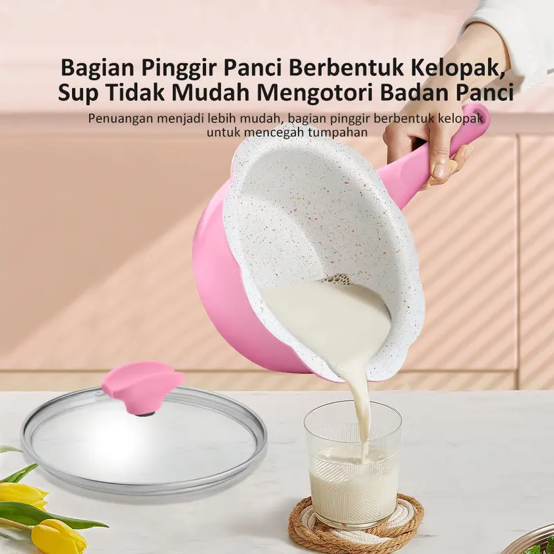 [freemir] Panci Susu MPASI Anti Lengket Bunga Tutup Kaca Gagang Bakelite Anti Panas Kitchenware 4