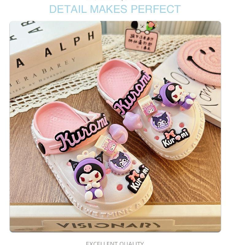 Product Introduction of Kuromi children's internet famous slippers, cool shoes, girls' hole shoes, funny girls' Kuromi fans, anti slip summer women's swimming one piece FNI6 15