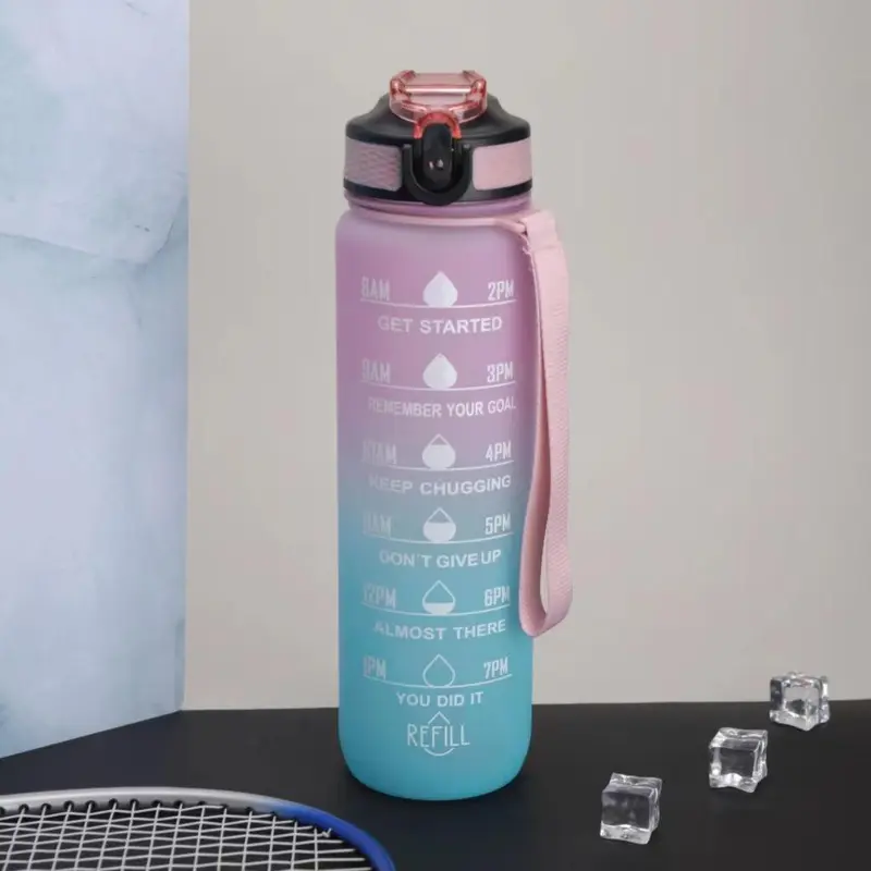 1000ML Large Capacity Water Bottle, 1 Count Portable Straw Sports Drinking Cup with Time Scale, Drinking Bottle for Home Office School Outdoor, Drinkware 3