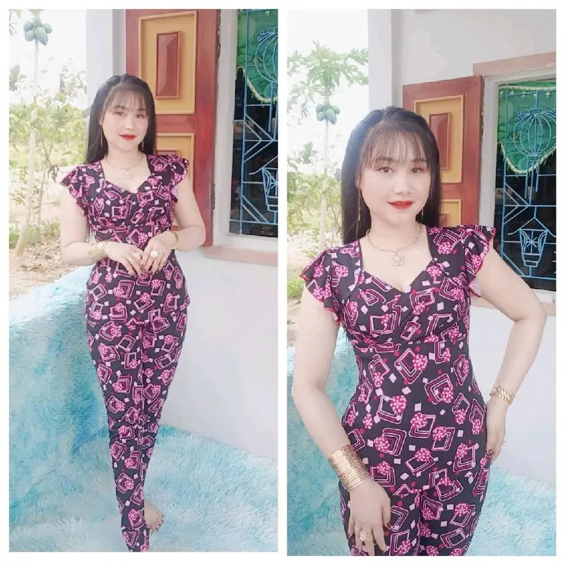 Bộ thun ati tay cánh tiên đắp chéo cổ tim đắp chéo quần dài ống nhỏ đủ size 1234 từ 40_70 kg 6