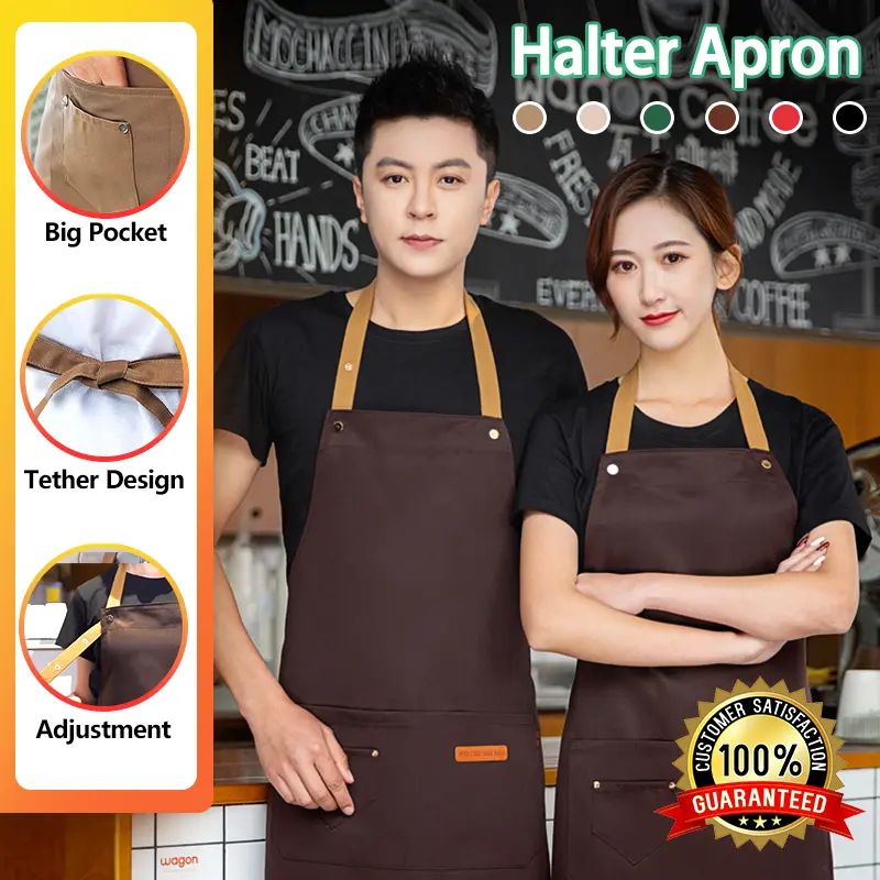 Halter Neck Apron Kitchen Apron Water Proof Oil Proof Coffee Shop Fashion Adult apron dapur Supplies