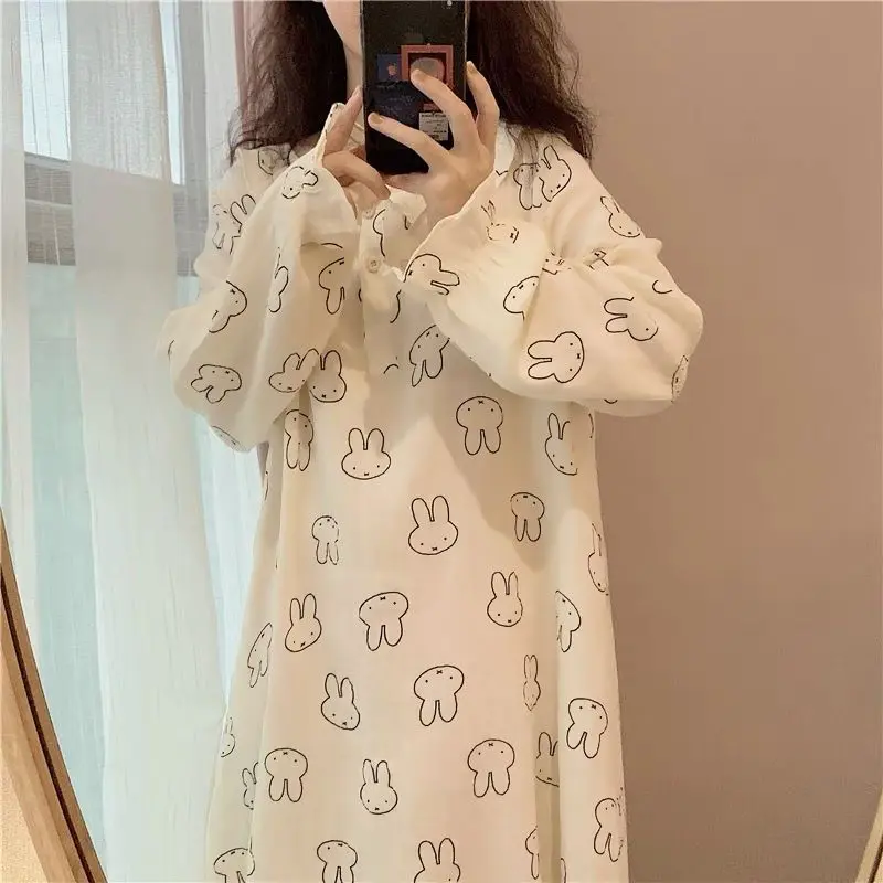 OOTD-Đồ Ngủ Dài Ins Cho Nữ, Váy Ngọt Ngào Và Dễ Thương, Lưới Con Thỏ Đỏ, Đồ Mặc Nhà Cho Bé Gái, Bộ Sưu Tập Mới Mùa Thu