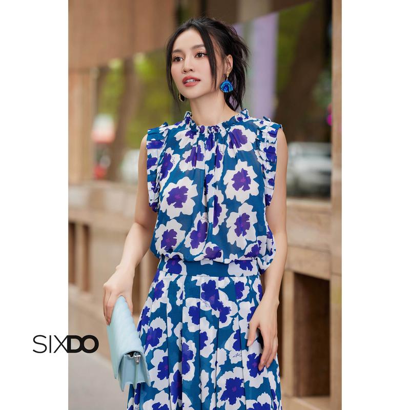Chân váy họa tiết hoa SIXDO (Dark Mallard Green Floral Midi Chiffon Skirt) 0
