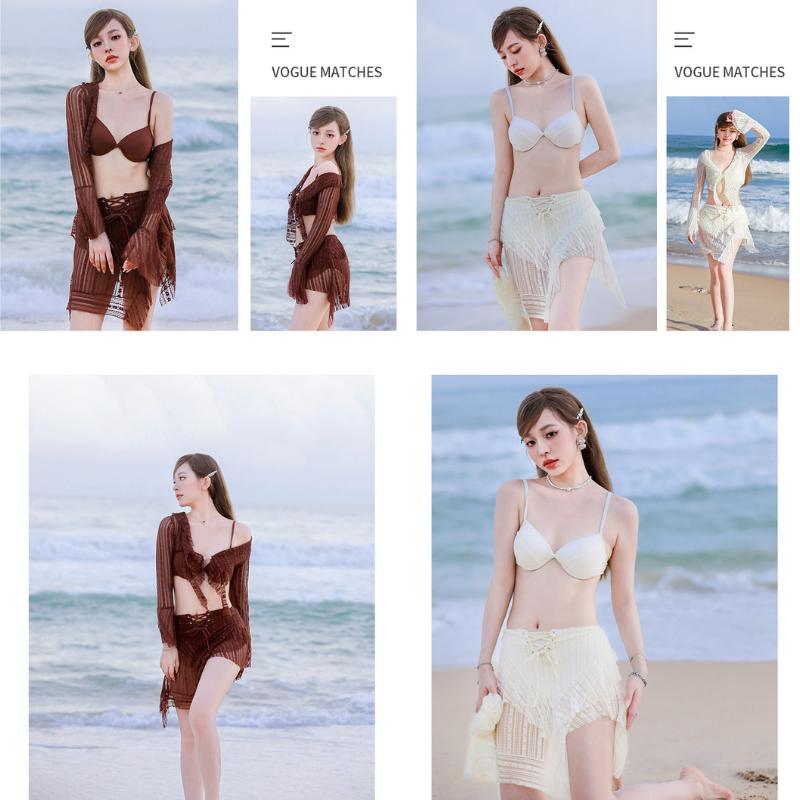 Bikini Bộ Đồ Bơi Đi Biển 3 Chi Tiết Nhún Bèo Che Khuyết Điểm Tôn Dáng Áo Dài Tay Chống Nắng (B2) 7