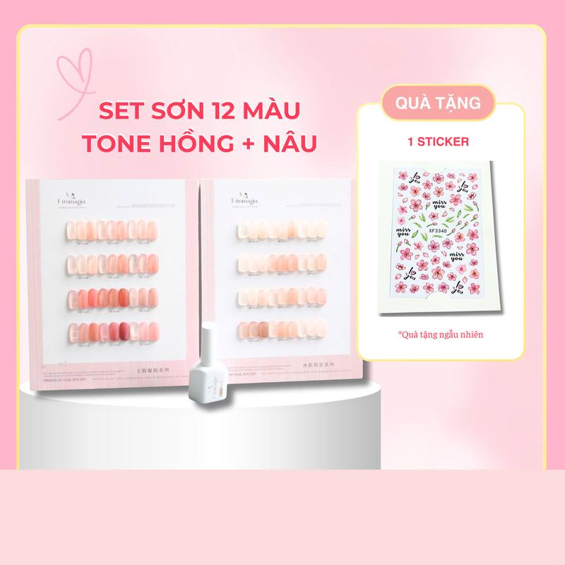 Set Sơn Thạch 12 Màu FITOMAGIA Cao Cấp Tone Hồng , Tone Nâu Tặng Kèm Bảng Màu Nữ
