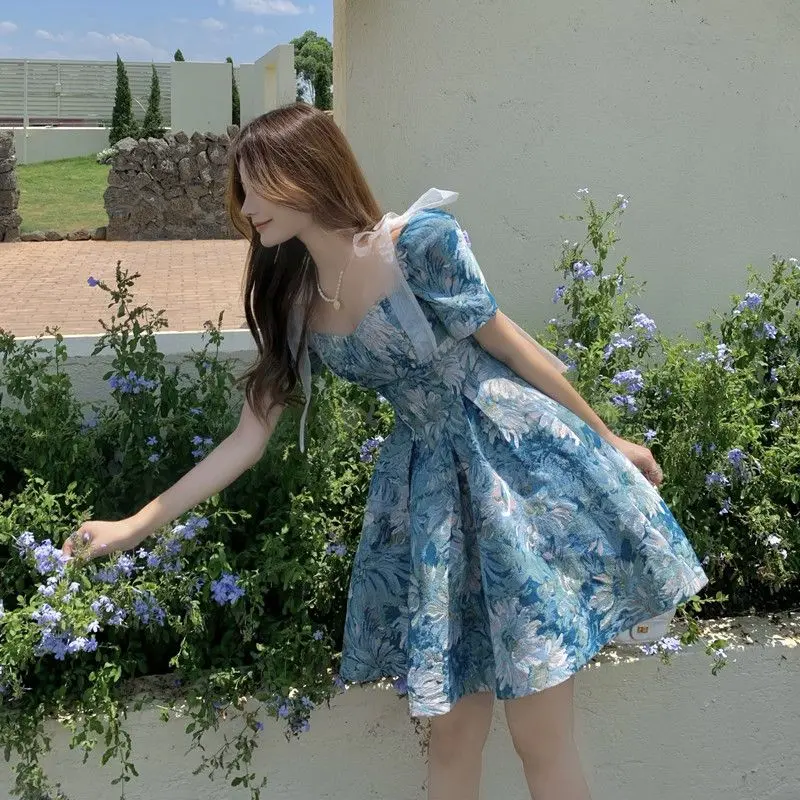 Dress Baby Blue Barbie Doll Mini Dress - Dress Casual Kasual / Dress Import Impor / Gaun Pesta Formal / Party Dress / Daisy Dress Bunga Biru Panjang Pendek Remaja  Tutu  Wanita 4