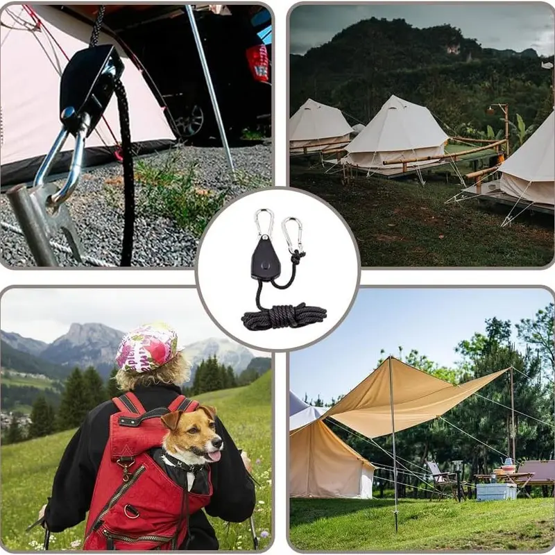 Camping Wind Rope Pulley Tie Downs with Carabiners, 4 Counts Durable Nylon Rope, Ideal for Securing Tents, Canopies & Tarps, Camping Essentials 5