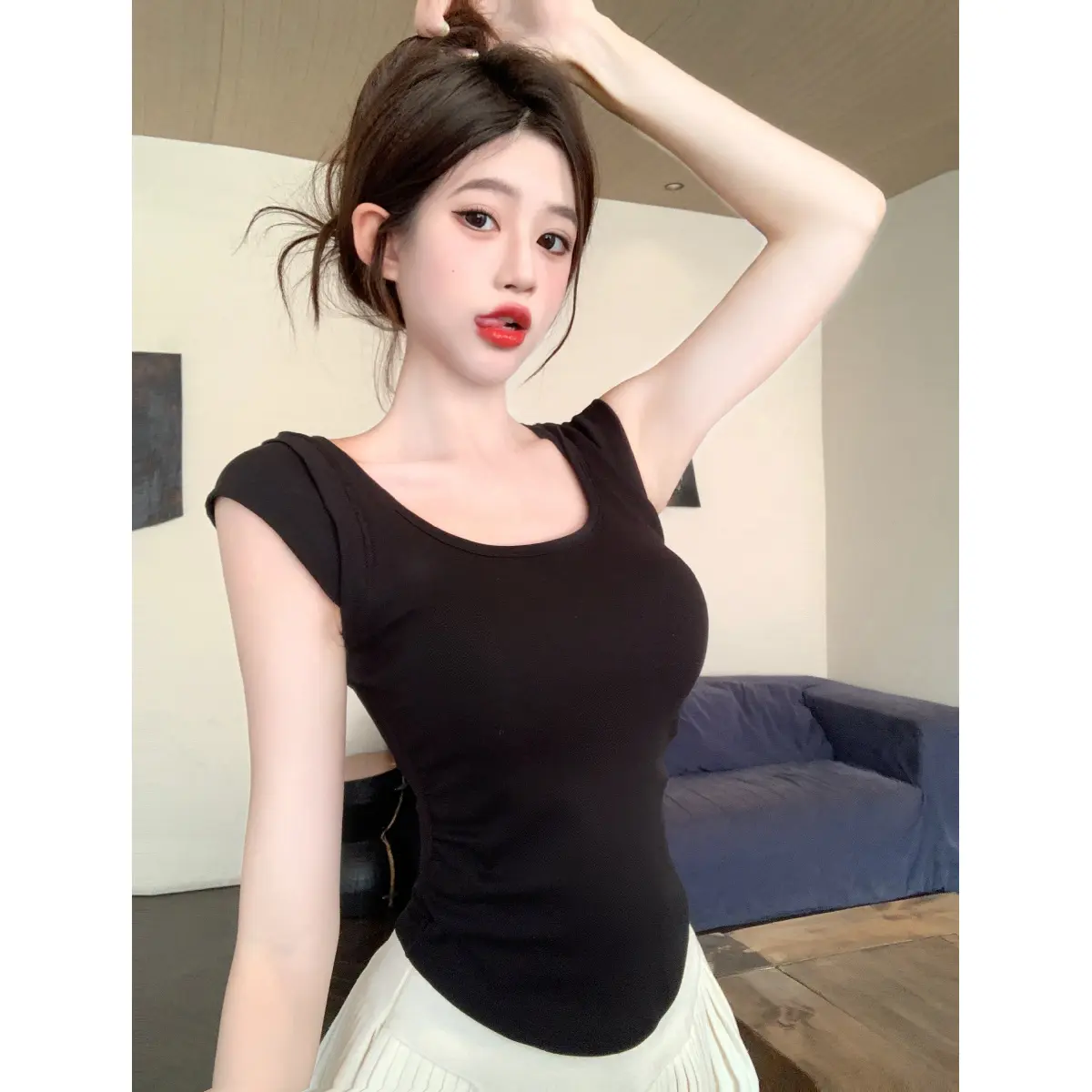 Fashionable solid color butterfly sleeve halter vest with chest pad slim slimming base top for women bella  hadid  tank  top