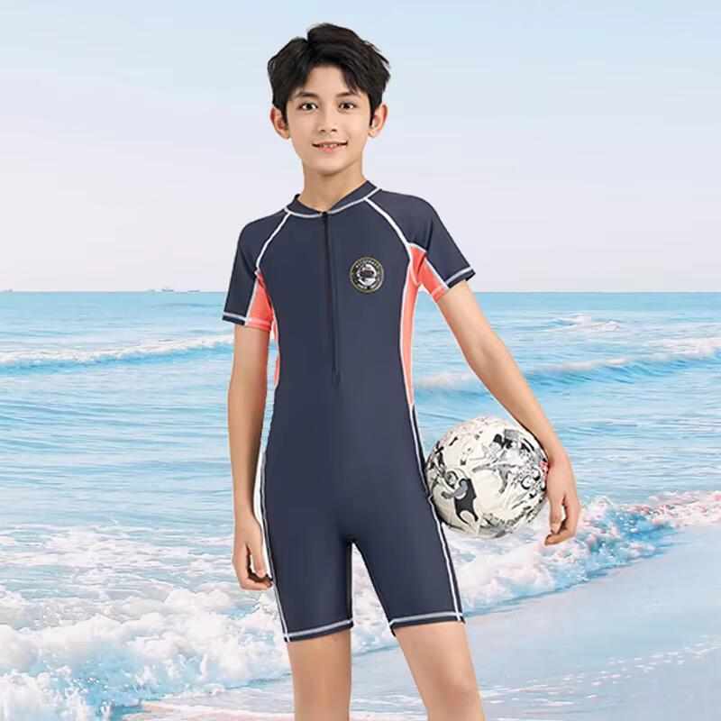Front Zipper Swimming Suits For Boys One Piece Swimsuit Children Kids Swimwear Teenage Beachwear Fast Dry Big Size 4