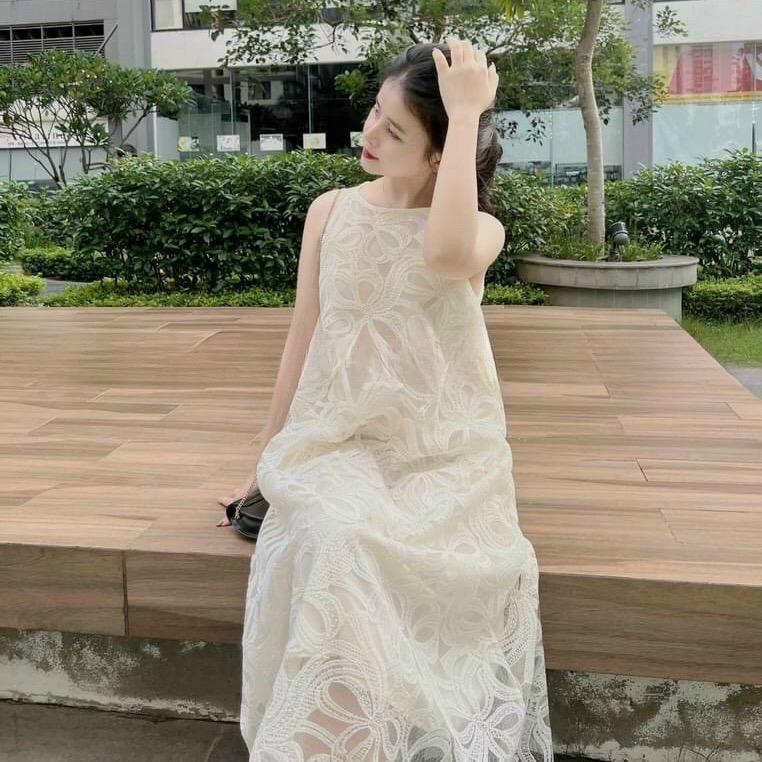 Váy bầu sang chảnh đi tiệc ren Đầm bầu đẹp xinh suông yếm Nữ Women