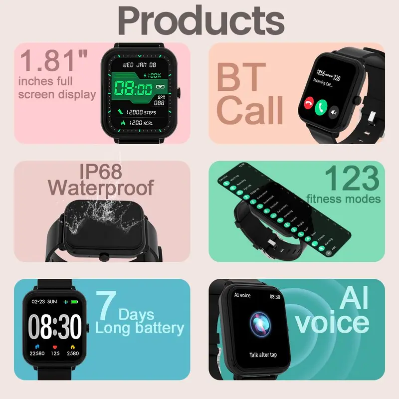 Smart Watch, 1 Count Smartwatch Fitness Tracker With Heart Rate & Sleep Tracking For iPhone & Android Phones, Wearable Devices, Waterproof Digital Watch, Stocking Fillers Gift 2
