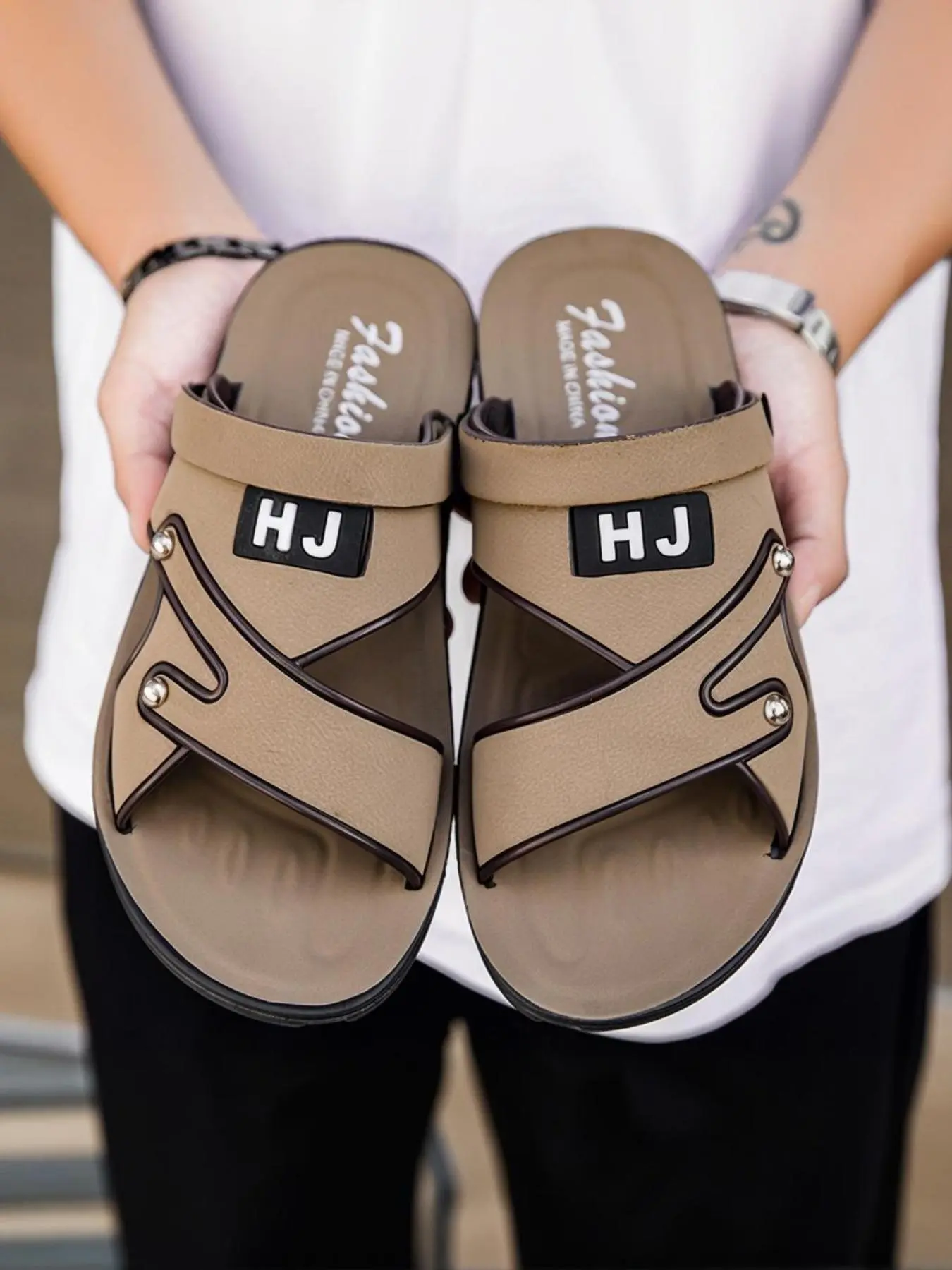Men's Casual Fashionable PU Leather Beach Sandals, Summer Fashionable Slippers, Casual Comfortable Slippers for Outdoor Beach Vacation