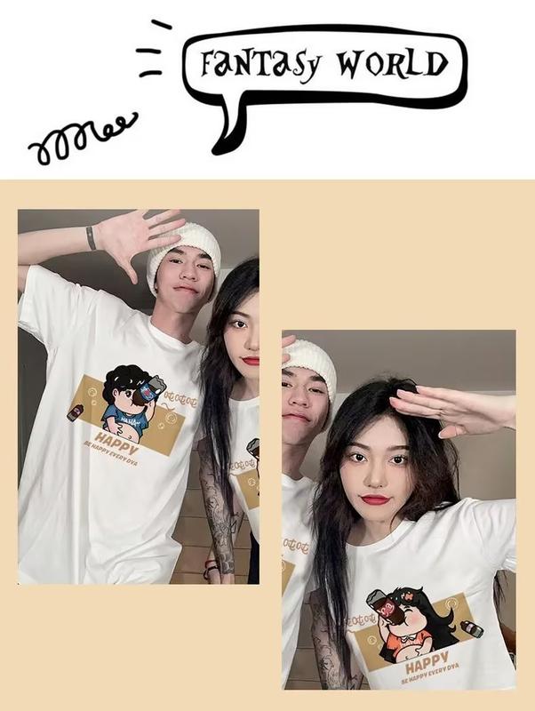 Product Introduction of Summer printed crewneck T-shirt simple fashion Harajuku Korean shorts sleeve temperament couple top 13