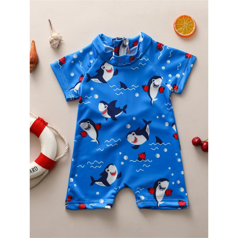 Product Introduction of Kid Boy Romper Swimsuit Short Sleeve Round Neck Cartoon Jumpsuit 6