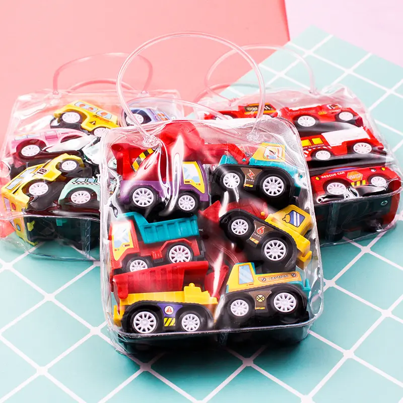 Mainan inersia untuk kanak-kanak, kereta mainan untuk ditarik ke belakang, jengkaut, kenderaan mainan pembinaan, trak bomba, model Play Doh, Kereta Mainan Budak Lori, 6 keping