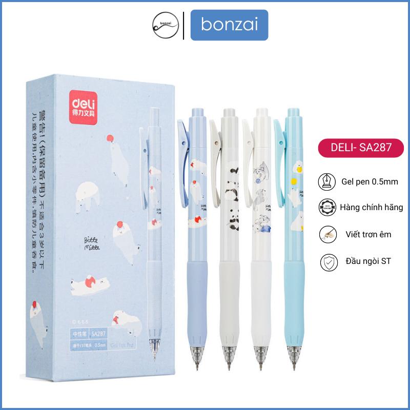 Bút gel Deli SA287 gấu nhỏ dễ thương mực đen ngòi ST viết nhanh khô.