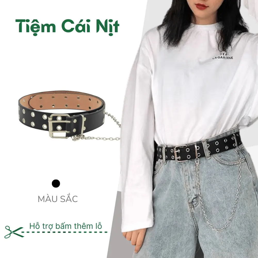 Dây nịt xích 2 hàng khoen cá tính TL007 - Thắt lưng nữ nam 2 hàng khoen Chain xích thời trang
