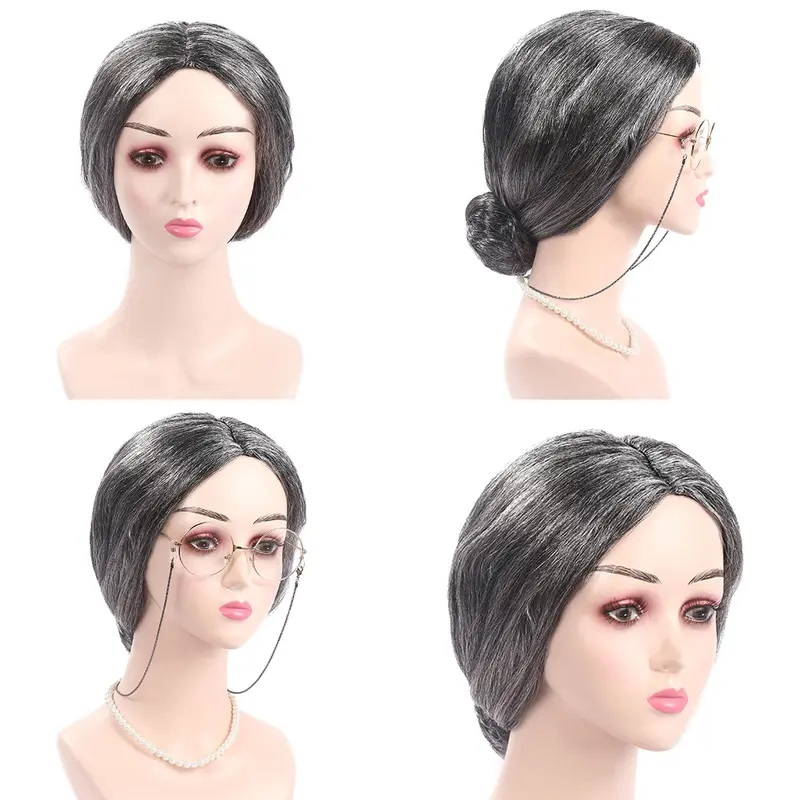 Tóc Giả Cho Bà, Tóc Giả Trang Phục Cho Bà, Tóc Giả Cosplay Màu Xám Ngắn, Thích Hợp Cho Trẻ Em Và Bé Gái, Tóc Giả Dự Tiệc, Tuyệt Vời Làm Quà Tặng, Phong Cách Bà 1