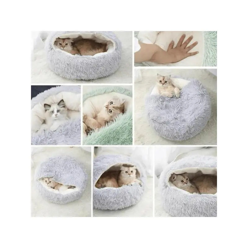 1pc Pet Bed With Hood, Plush Cozy Bed For Cats And Small Dogs, Warm Comfortable Anti-Anxiety Donut Shape Pet Bed, Suitable For Medium And Small Pets 4