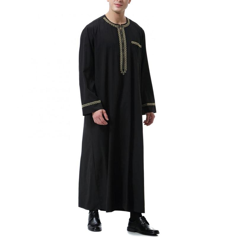 Product Introduction of Men'S Muslim Shirt Kaftan Islamic Royalty Dubai Robe O-Neck Long Sleeve Retro Tunics Abaya Arabic Traditional Costume Men'S Robe 15