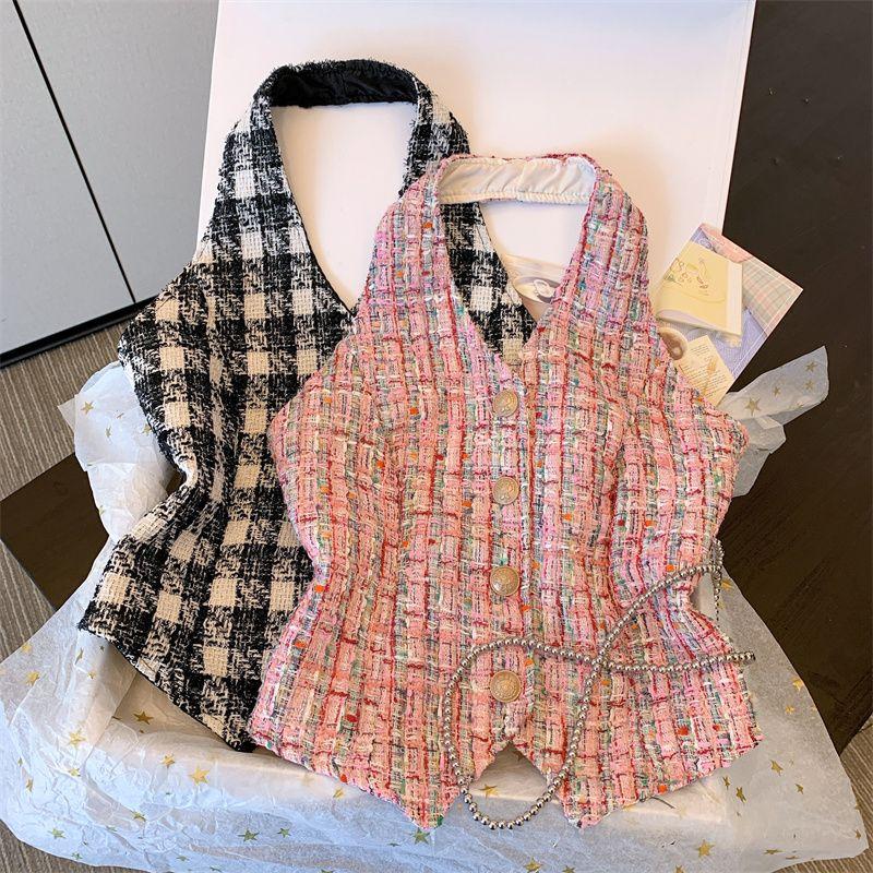 Áo Yếm Dệt Kim Cổ Chữ V, Phong Cách Cổ Điển Xã Hội, Trang Phục Mùa Hè Cho Nữ, Hở Lưng, Bó Sát, Cao Cấp, Áo Ngắn, Thời Trang