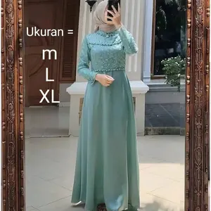 Gamis Tiara Maxi Bahan Velvet Brukat Tille Mutiara Ukuran M L XL Cocok untuk Pesta Lebaran Kondangan Hijau Mint Mocca Grey PING Dasti NEVIMARUN