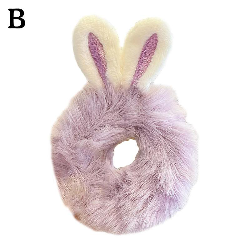 Elastic Hair Rabbit Ear Hair Korean New Rabbit Ears Plush Scrunchies Imitation Rabbit Fur Hair Band Ponytail Holder 7
