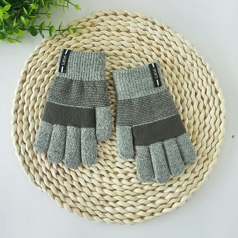 Qzgsaki-1 Đôi Găng Tay Trẻ Em 6-12 Tuổi, Sọc, Dệt Kim, Mùa Thu Đông, Màu Tương Phản, Vòng Bít Có Gân, Găng Tay Ngoài Trời 6