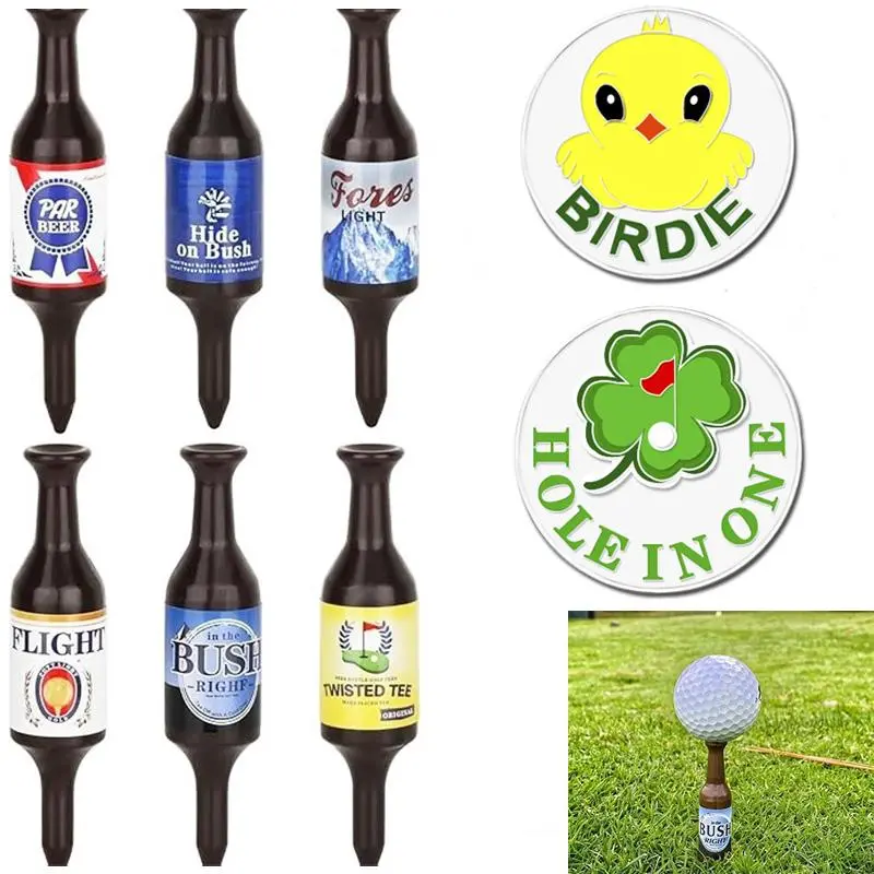 Golf Accessories Set, 8 Counts/set Unique Bottle Design Golf Tees & Funny Golf Ball Markers Stamper for Men Women, Golf Accessories Kit