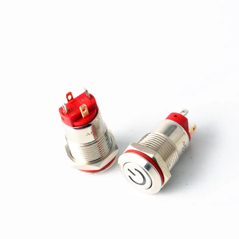 Nút nhấn nhả không giữ trạng thái 12mm hợp kim chống nước công tắc nhấn Có Đèn không khóa, Led xanh đỏ trắng 5V 12V 220V 2