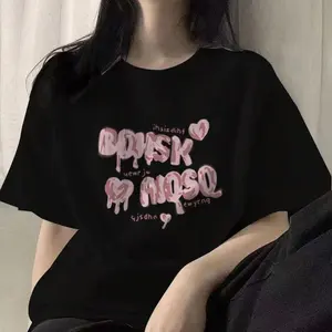 Kaos Lengan Pendek Wanita 2025, Longgar, Bermotif, Lengan Pendek, Merek Trendi, Desain Unik, Atasan Leher Bulat