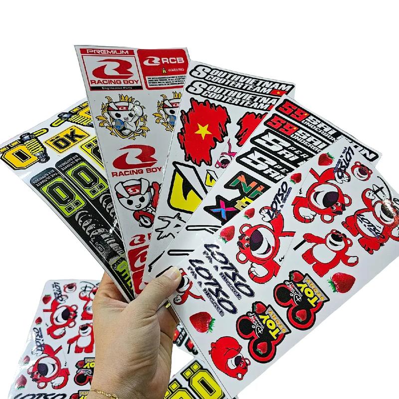 Combo mini logo sticker gấu dâu và nhãn hiệu xe máy 11x22cm decal nhãn dán trang trí xe máy Tem