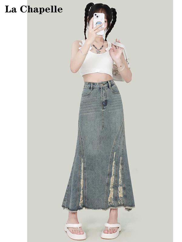 Chân váy jean đuôi cá rách gấu ôm body nữ váy bò dài xẻ tà ngang màu xanh đen V14 - S/M/L/XL 8