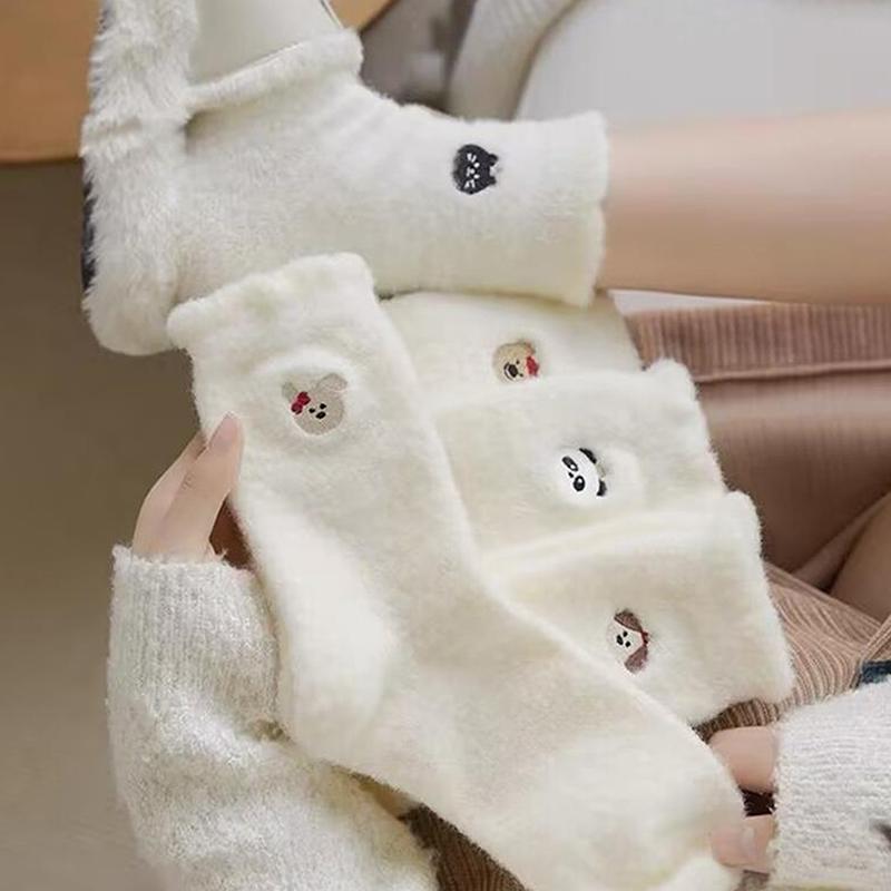Vớ Lông Chồn Hoạt Hình Động Vật, Thiết Kế Dễ Thương, Vớ Giữa Màu Trắng, Dày Và Ấm, Thích Hợp Cho Sàn Nhà, Vớ Phụ Kiện Dễ Phối Đồ Thời Trang Nữ Tính, Tuyệt Vời Làm Quà Tặng 4