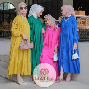 MallaOfficial Solji Midi Dress Wanita Rayon Twill Premium FREE BROSS Katalog Fashion Muslim