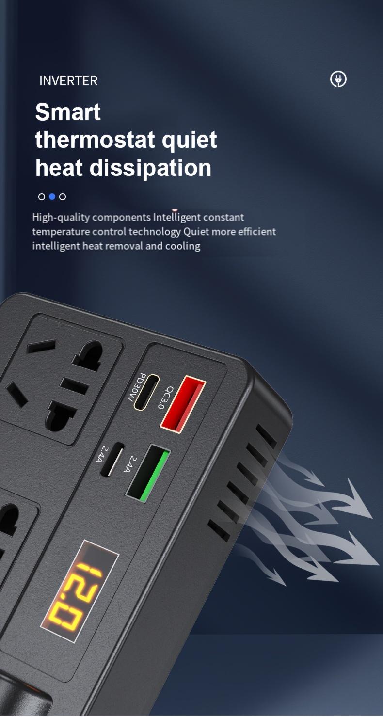 Product Introduction of New car inverter 12v 24v to 220V fast charger USB + PD car power socket converter multifunctional electronic 9